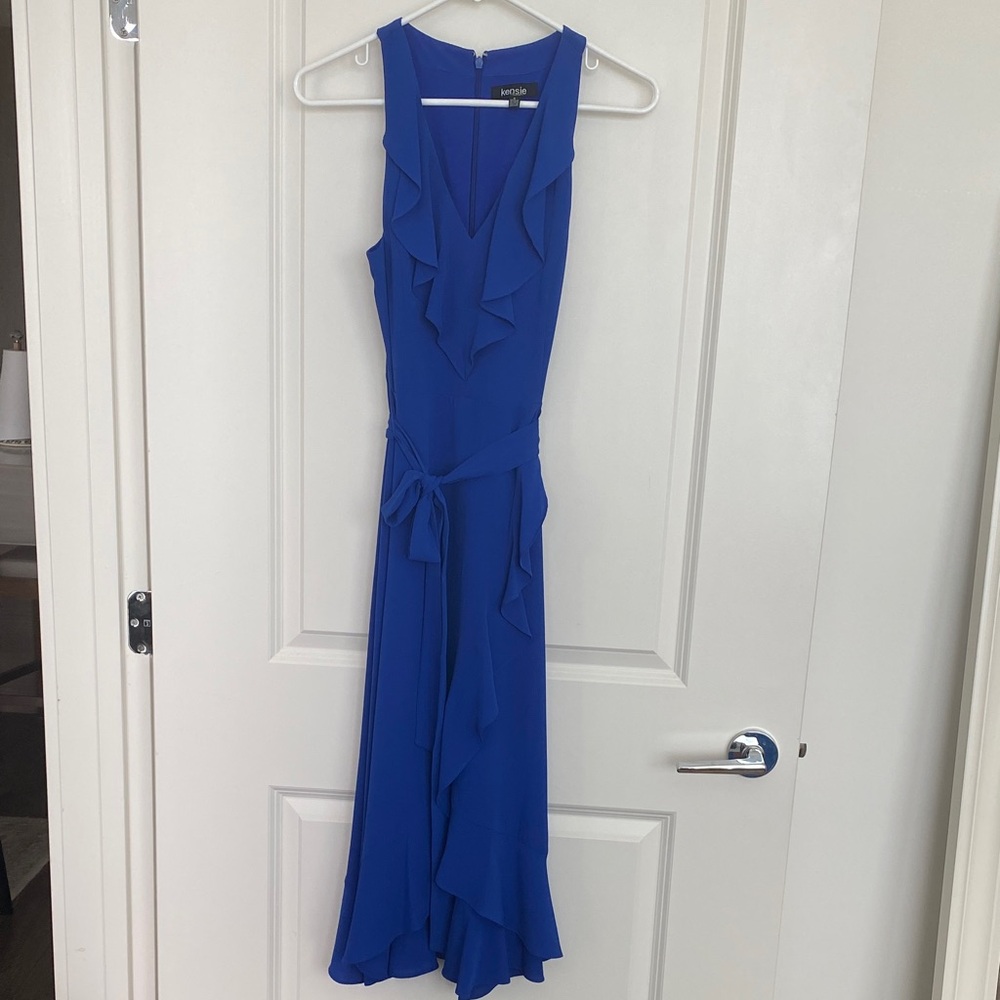 Kensie Cobalt Blue Ruffled High Low Dress